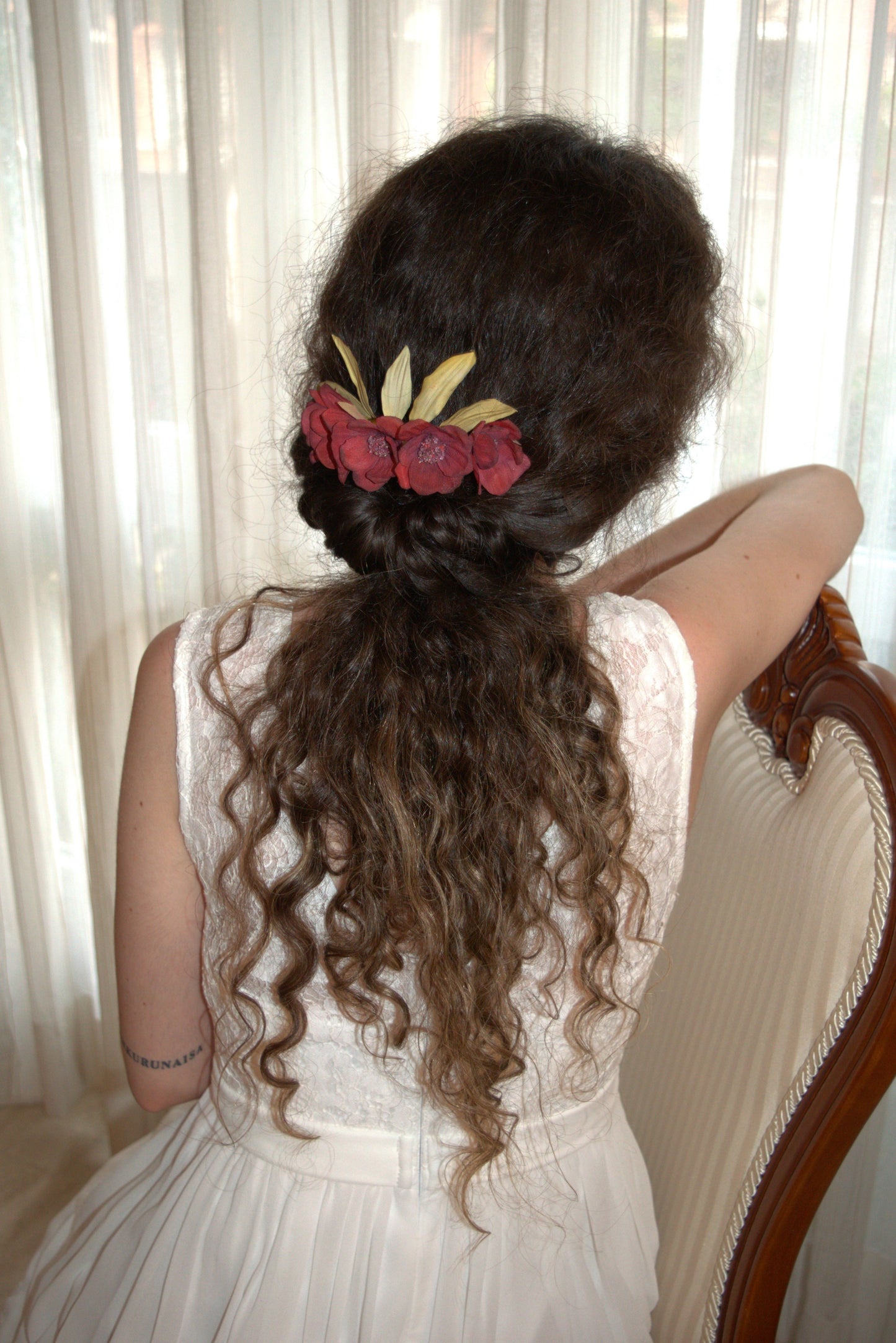 Chocolate Cosmos flower headdress.