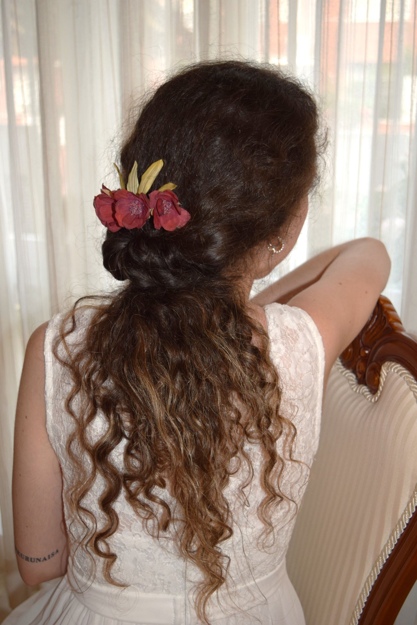 Chocolate Cosmos flower headdress.