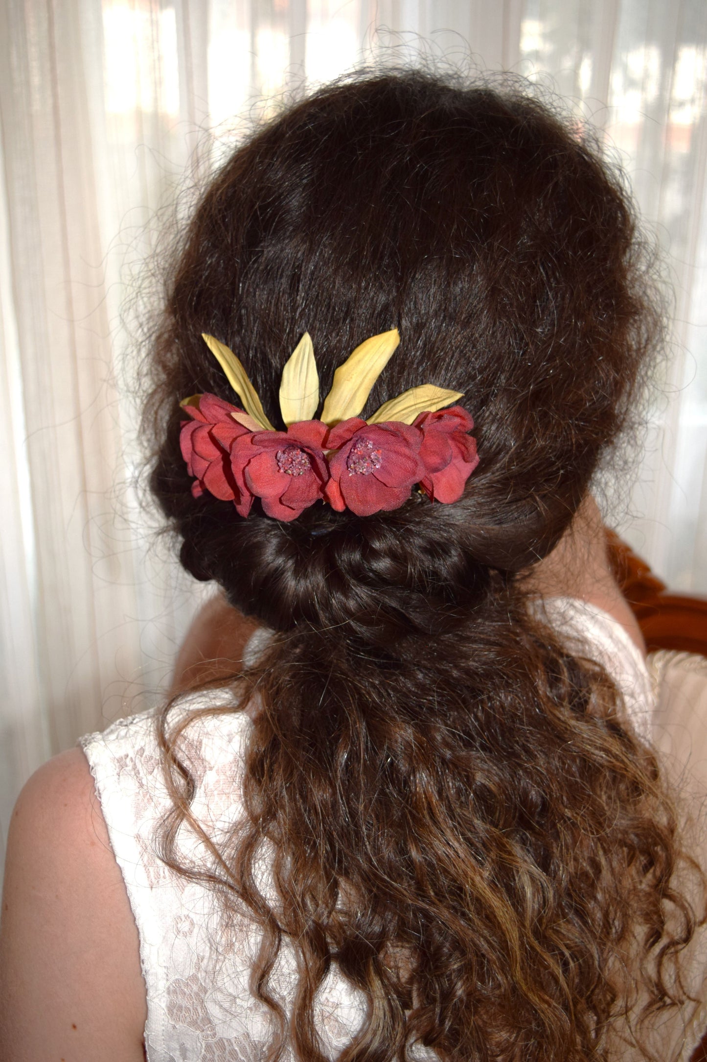 Chocolate Cosmos flower headdress.