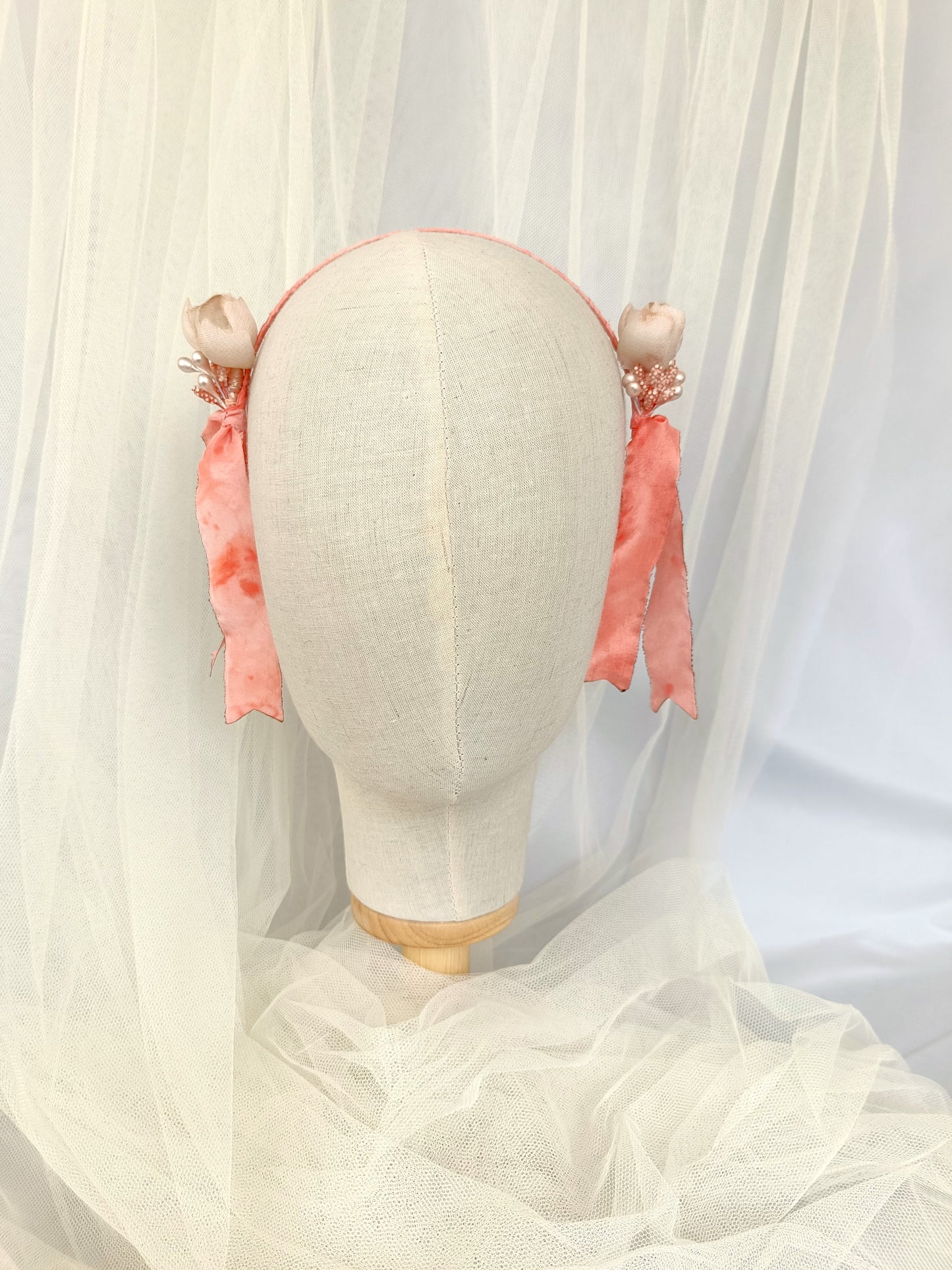 Diadema elegante para niña, diadema primera comunión, diadema rosa y beige de niña, diadema para fiesta de niña.
