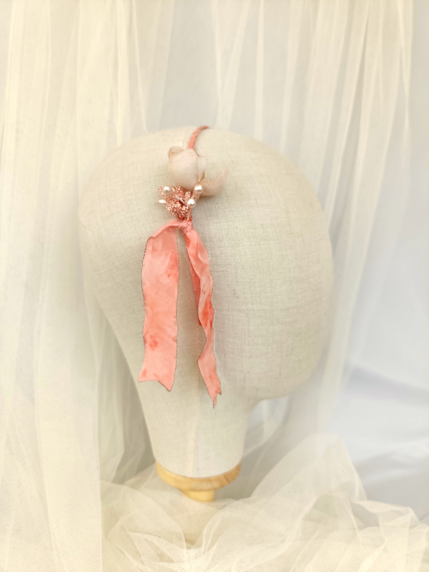 Diadema elegante para niña, diadema primera comunión, diadema rosa y beige de niña, diadema para fiesta de niña.