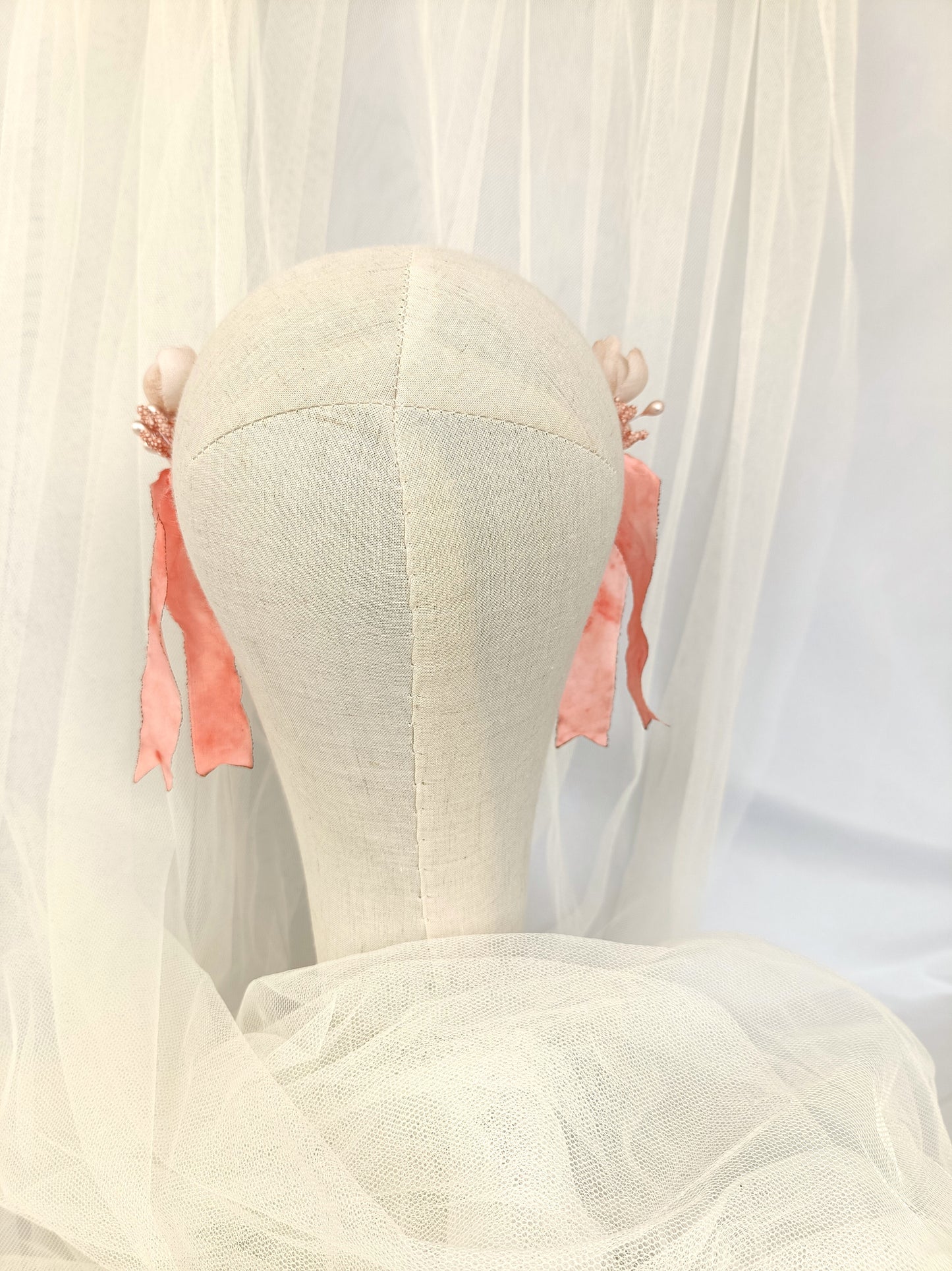 Diadema elegante para niña, diadema primera comunión, diadema rosa y beige de niña, diadema para fiesta de niña.