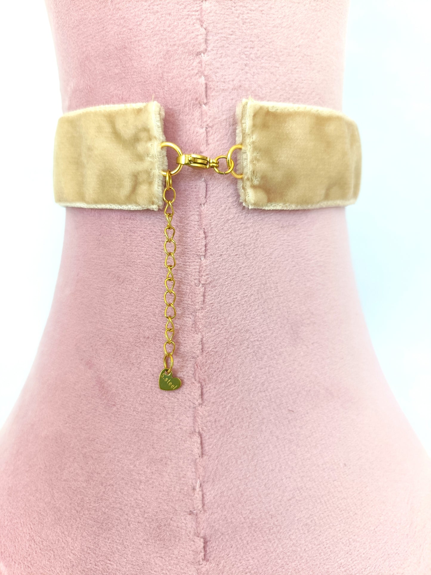 Choker de terciopelo tostado con cristales.