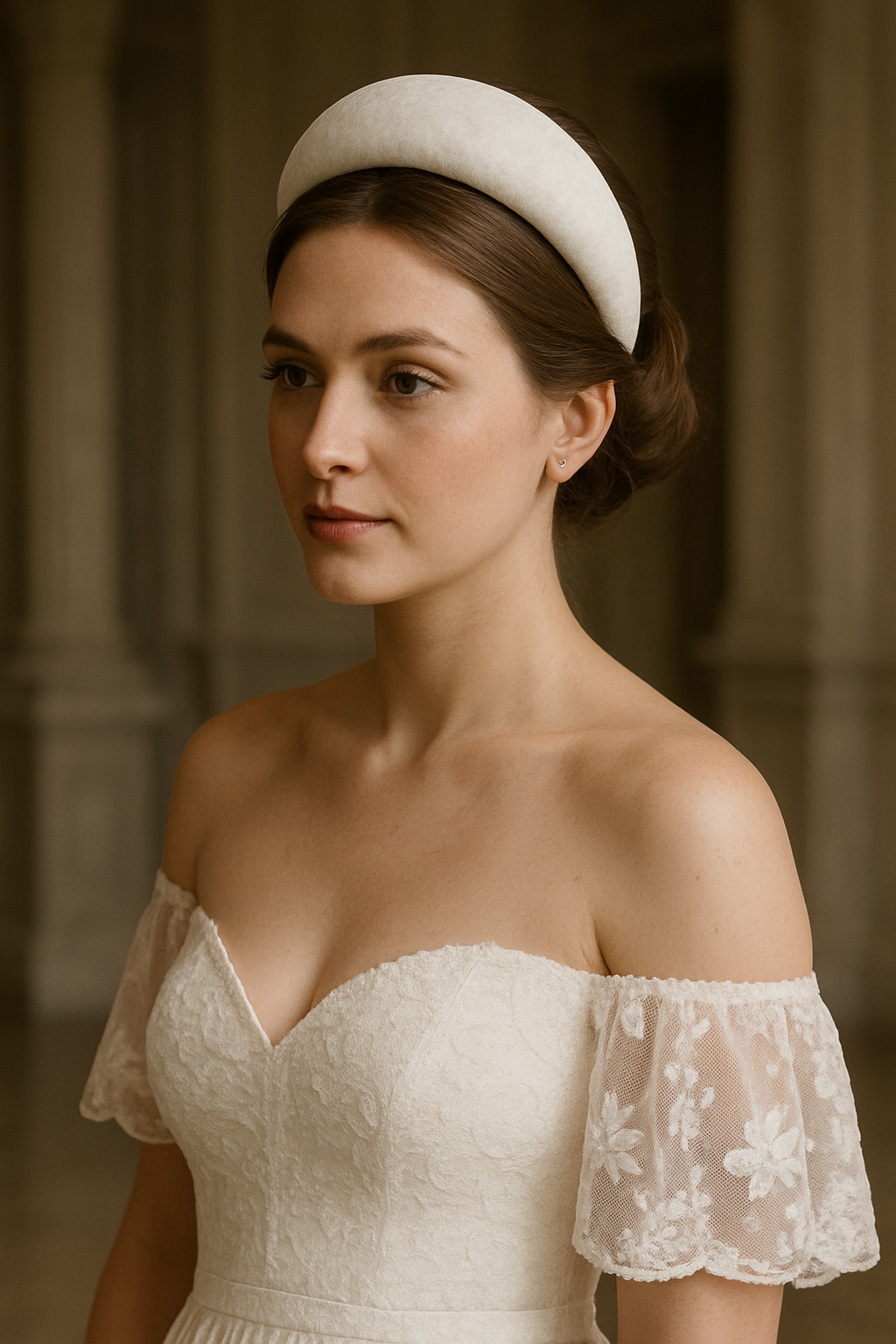 DIADEMA BLANCA CON VOLUMEN DE TERIOPELO PARA NOVIA.