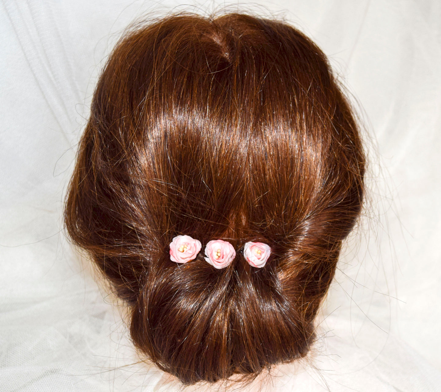 Pink roses bow hairpins.