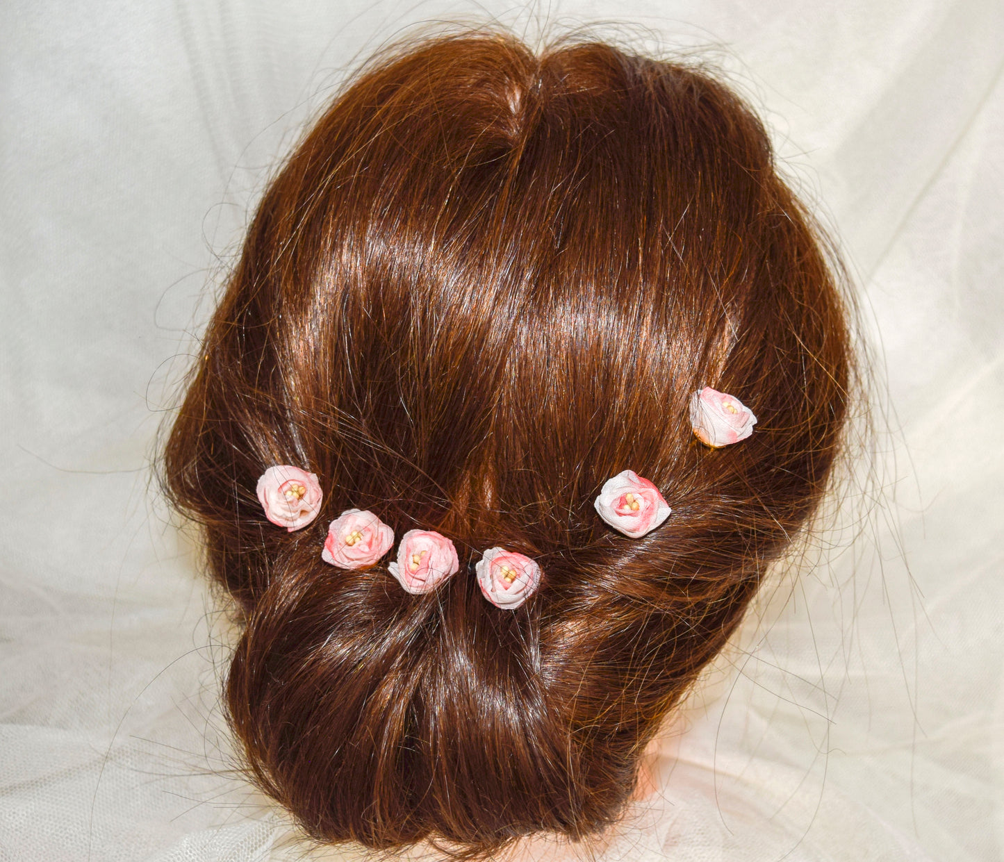 Pink roses bow hairpins.