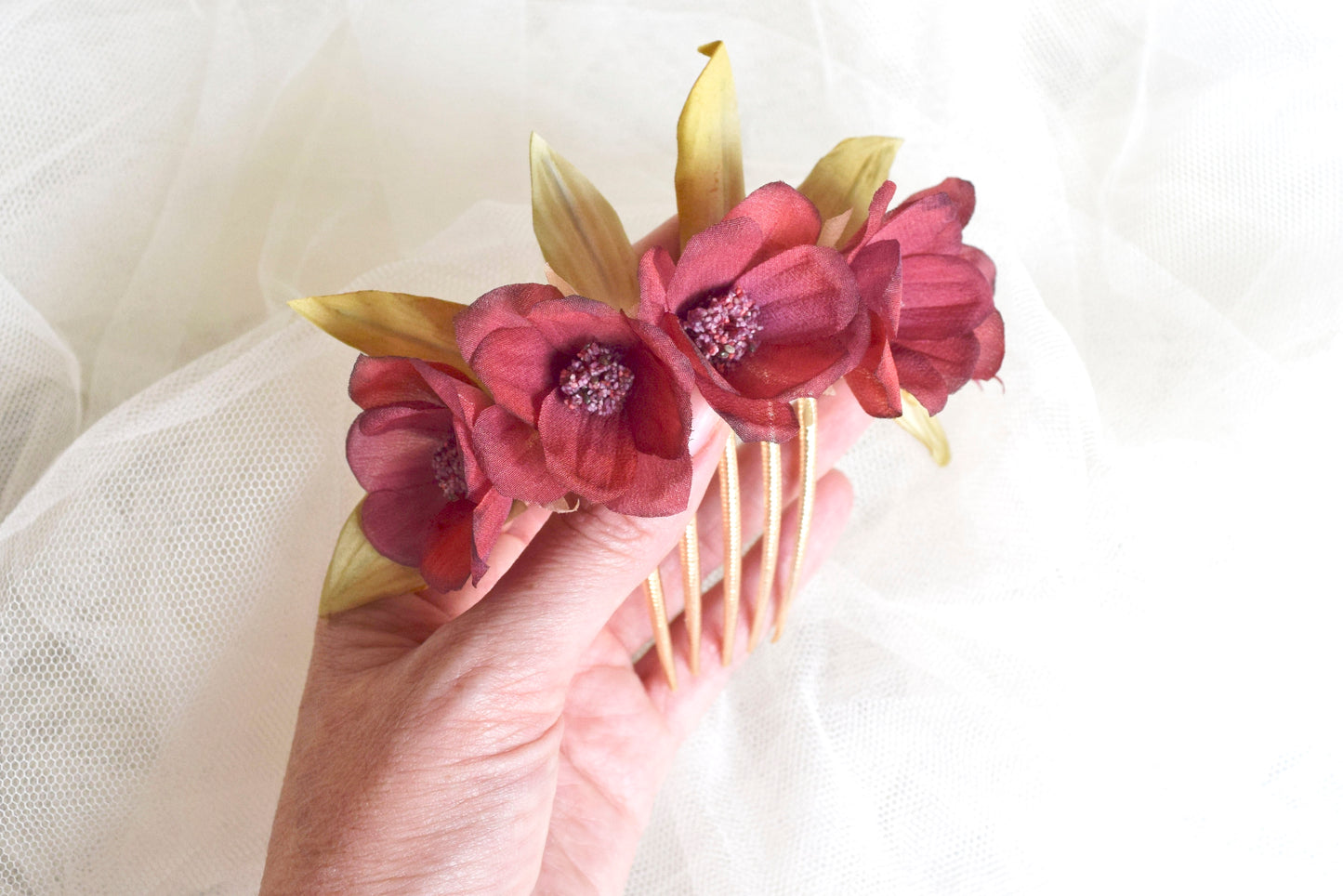 Chocolate Cosmos flower headdress.