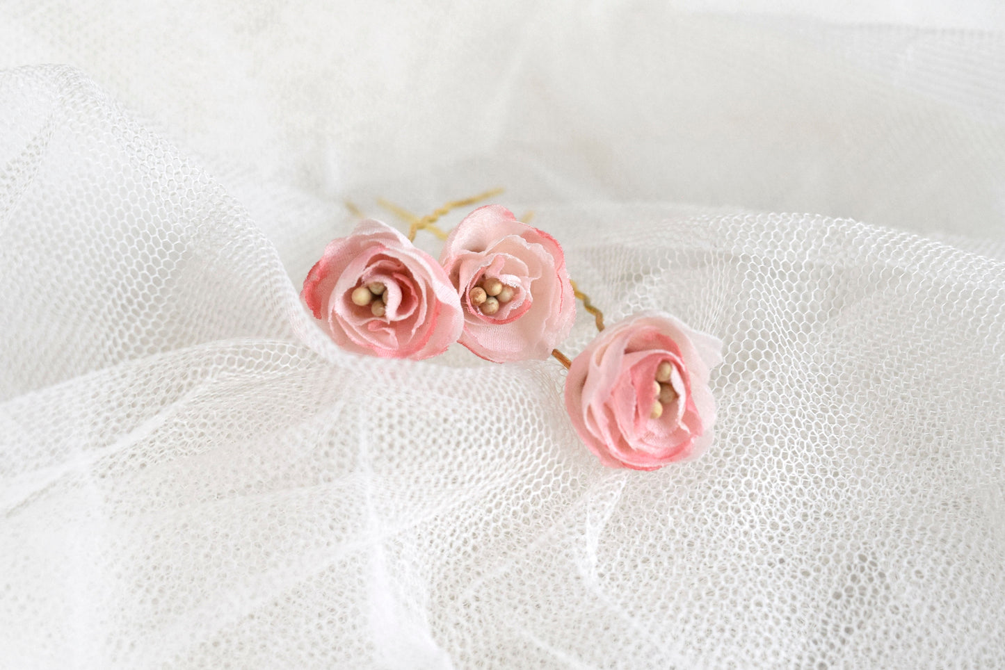 Pink roses bow hairpins.