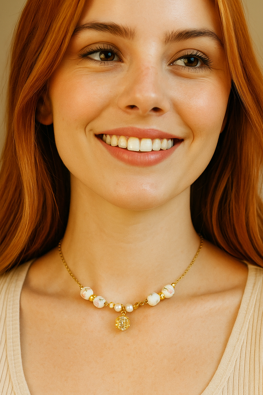 Collar corto dorado coquet con dije de tiovivo.