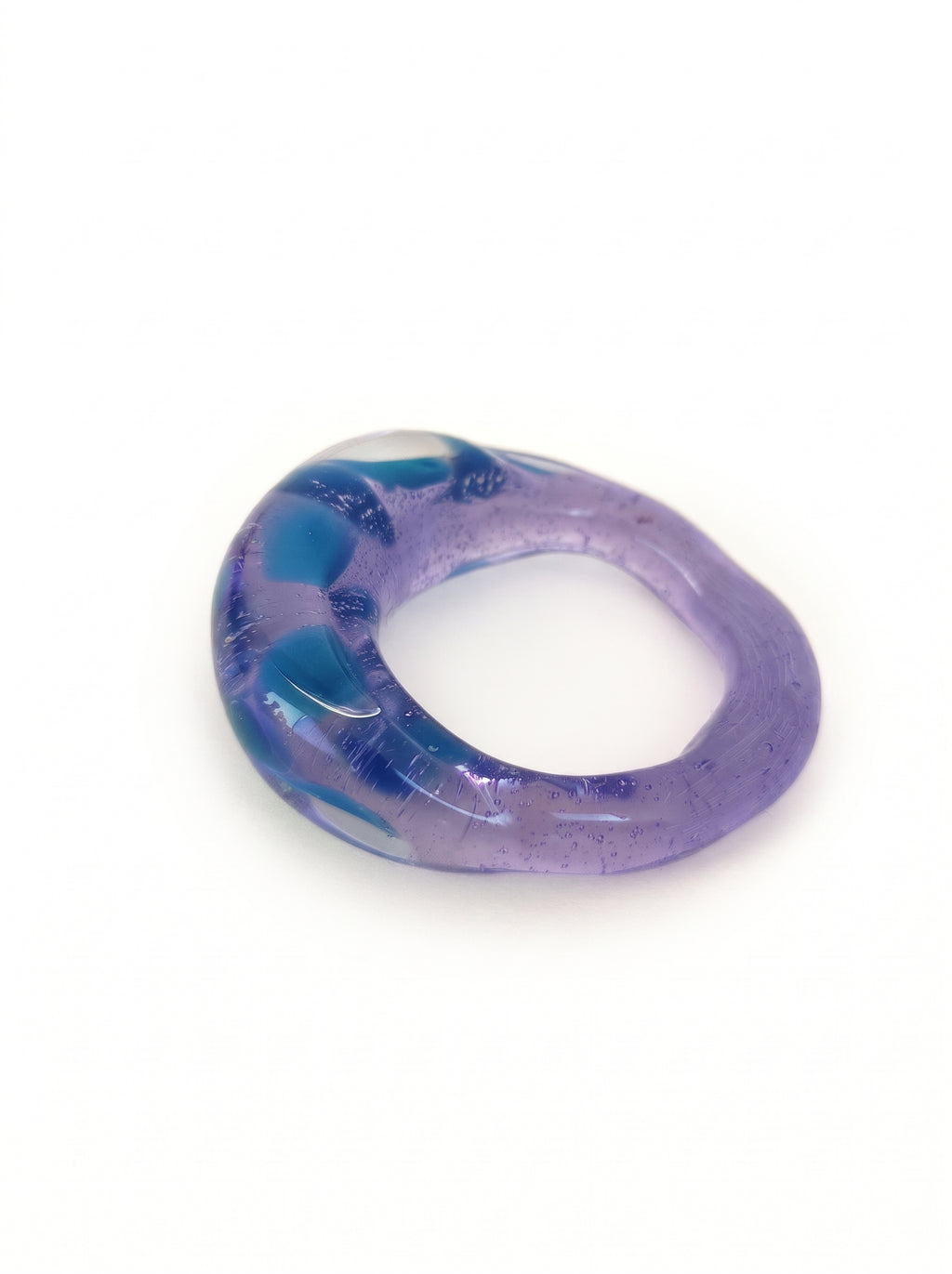 Anillo de Vidrio Morado y Verde Azulado