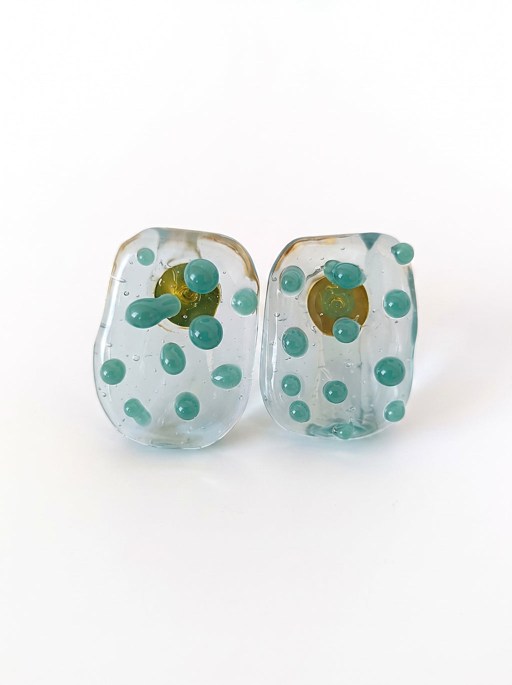 Pendientes de Vidrio Aguamarina con Detalles en Verde