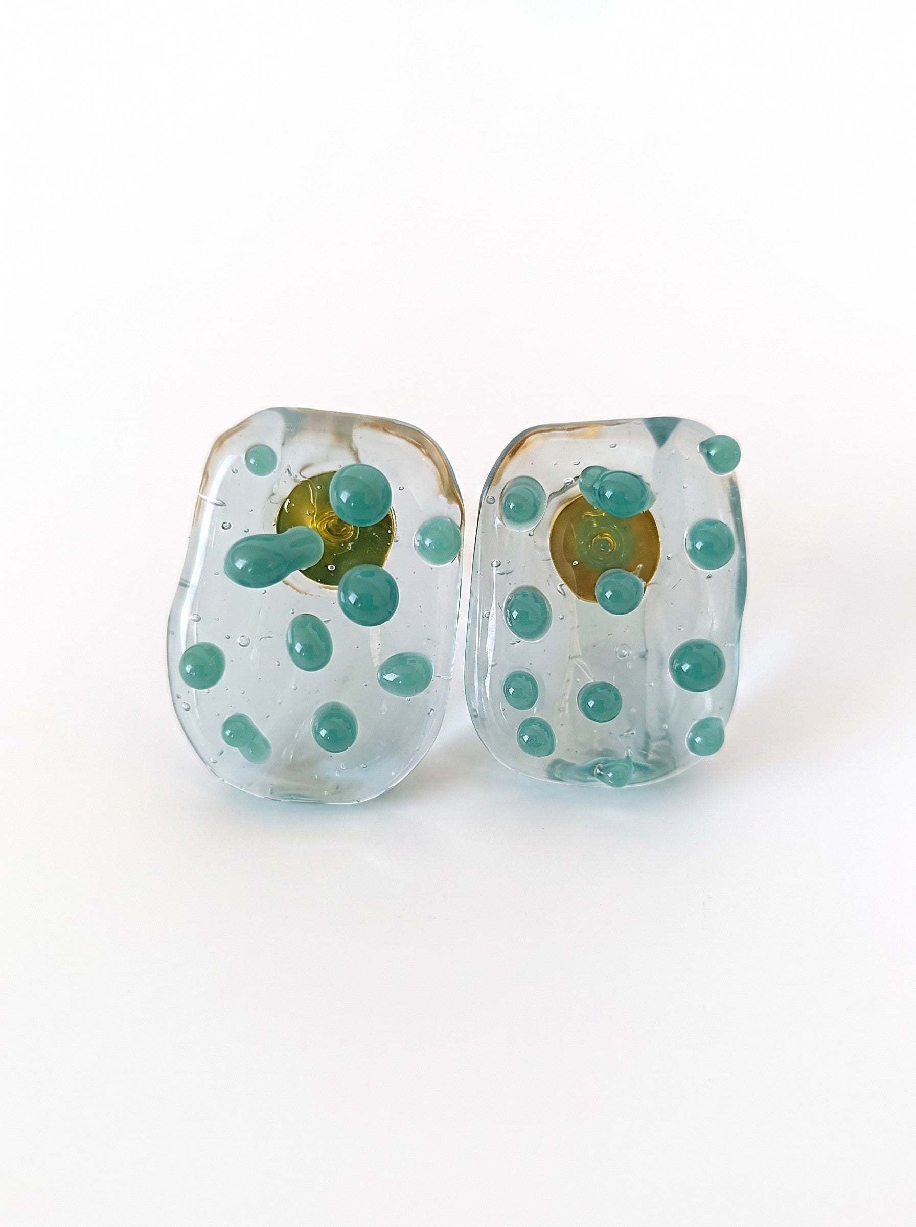 Pendientes de Vidrio Aguamarina con Detalles en Verde