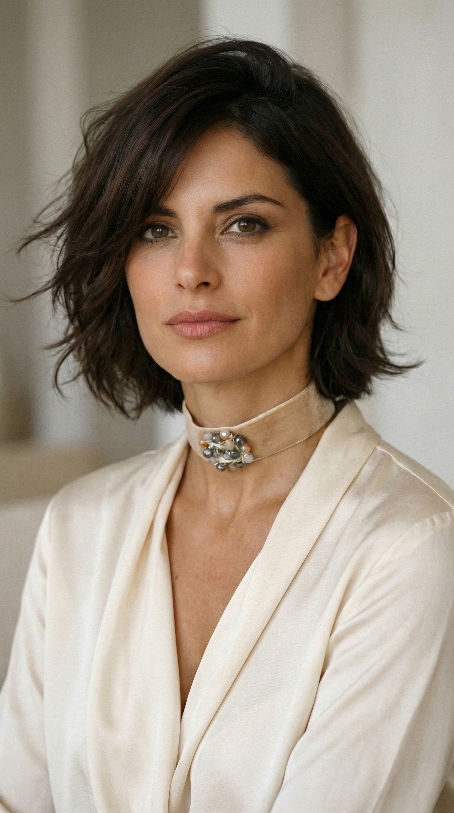 Choker de terciopelo tostado con cristales.