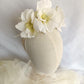 Tocado floral para novia, Tocado fascinator de flores blancas para invitada, corona de flores nupcial, Diadema de flores blancas de seda.