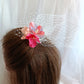 Peineta de flores con velo para invitada, Tocado de flores naranjas y rojas para boda, elegante accesorio de flores para boda.