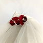 Tiara de novia con velo, Corona de novia blanca con velo y flores rojas, Tocado de novia con velo corto, Tocado de novia de seda blanca.