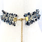 Choker de tweed con perlas naturales y cristales azules.