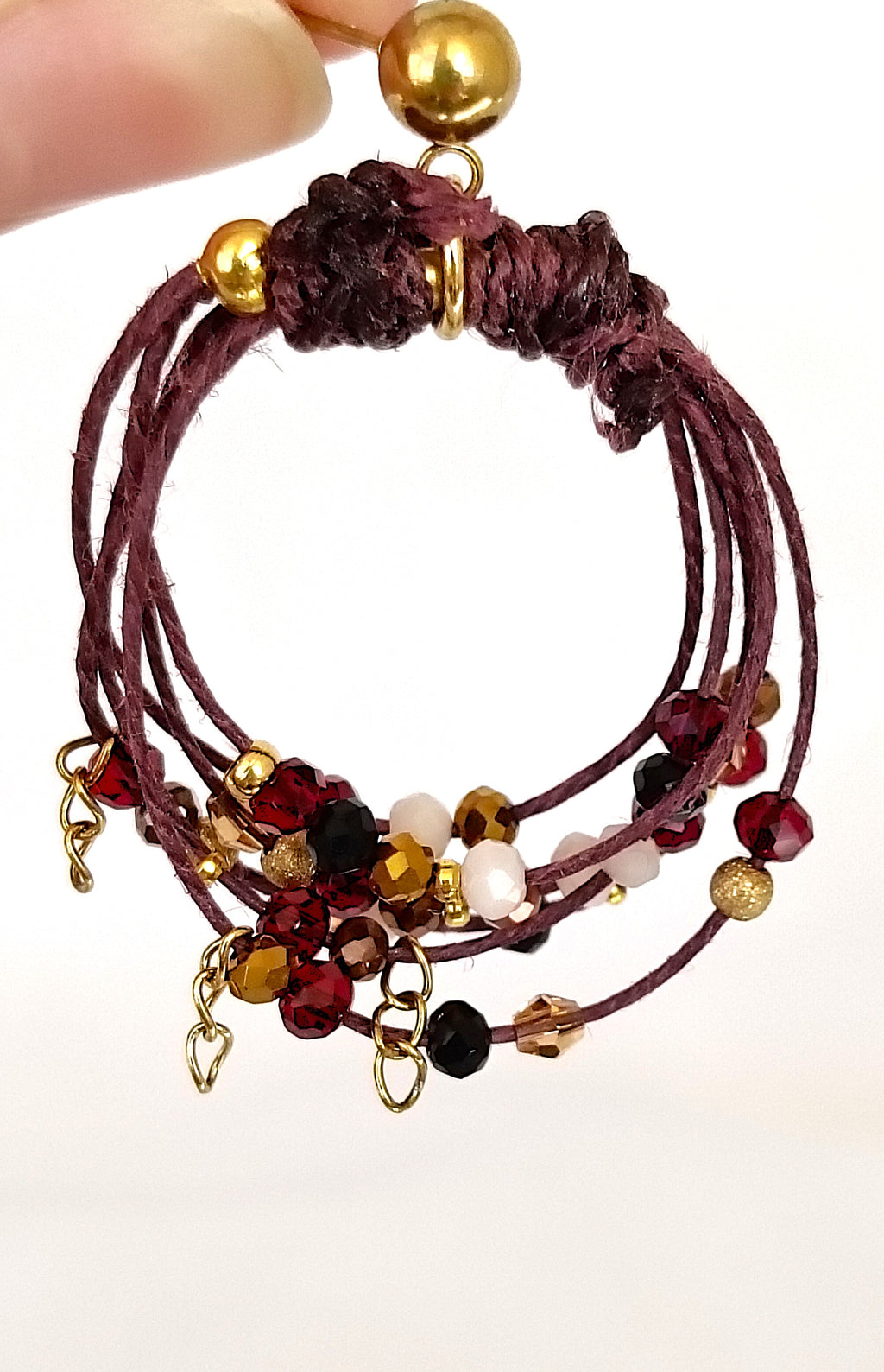 Pendientes de hilo de lino granate.