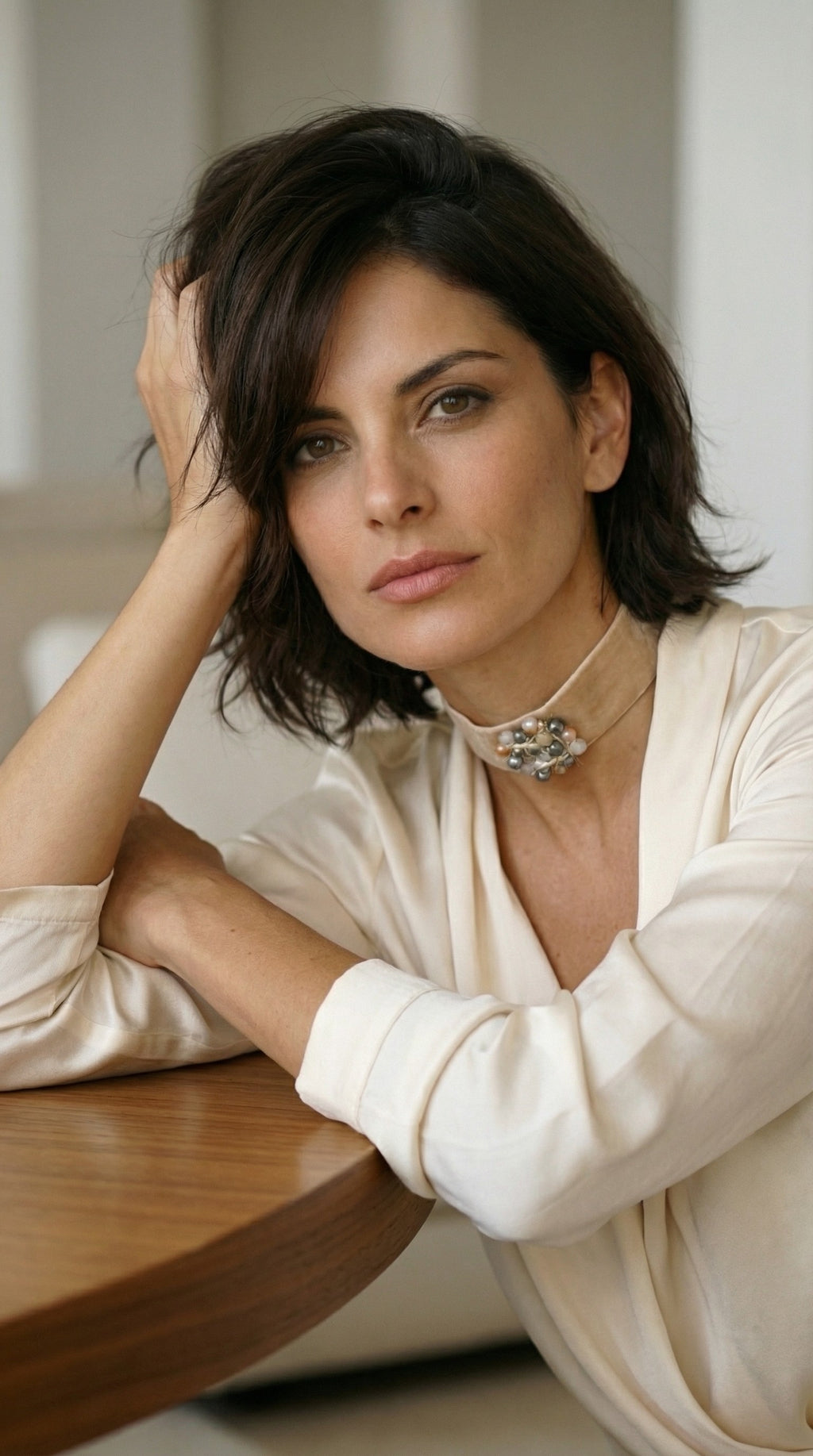 Choker de terciopelo tostado con cristales.