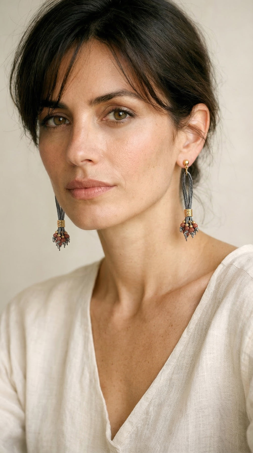 Pendientes de lino y aventurinas.