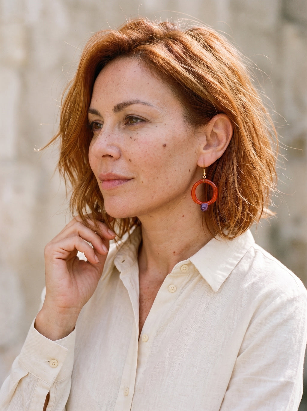 Pendientes de vidrio naranja y morado