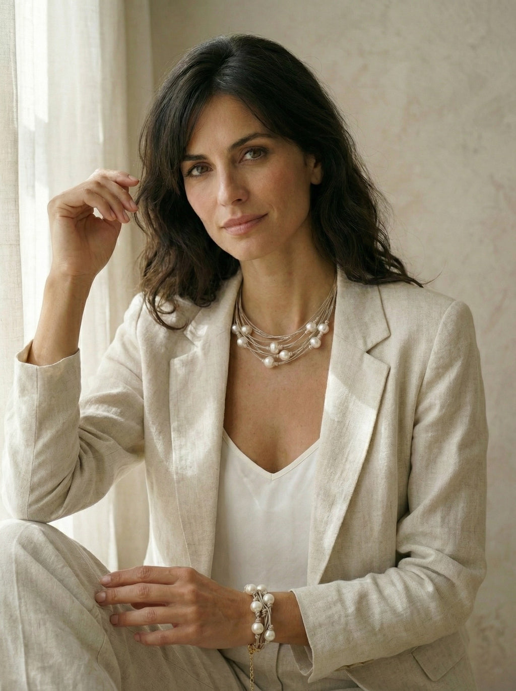 Collar de lino y perlas