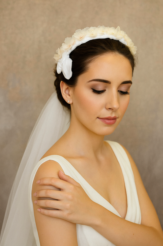 Corona de novia de flores de seda, Tiara de novia con flores de organza, Diadema de novia romantica, Tocado para novia vintage.