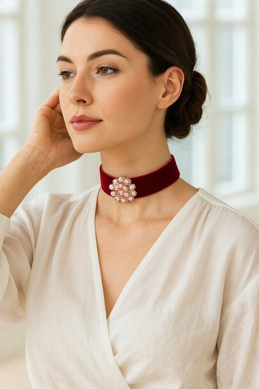 Choker rosa palo con detalle entrelazado.