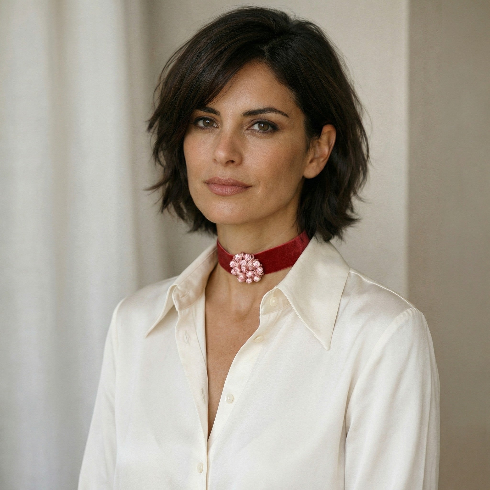 Choker rosa palo con detalle entrelazado.