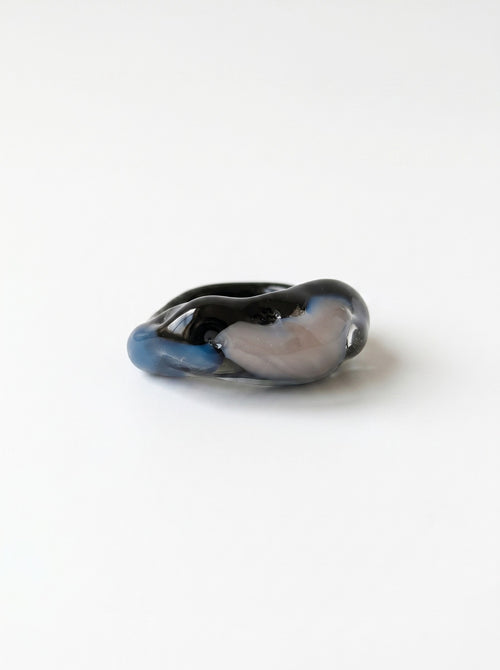 Anillo de Vidrio Negro Lotus y Azul