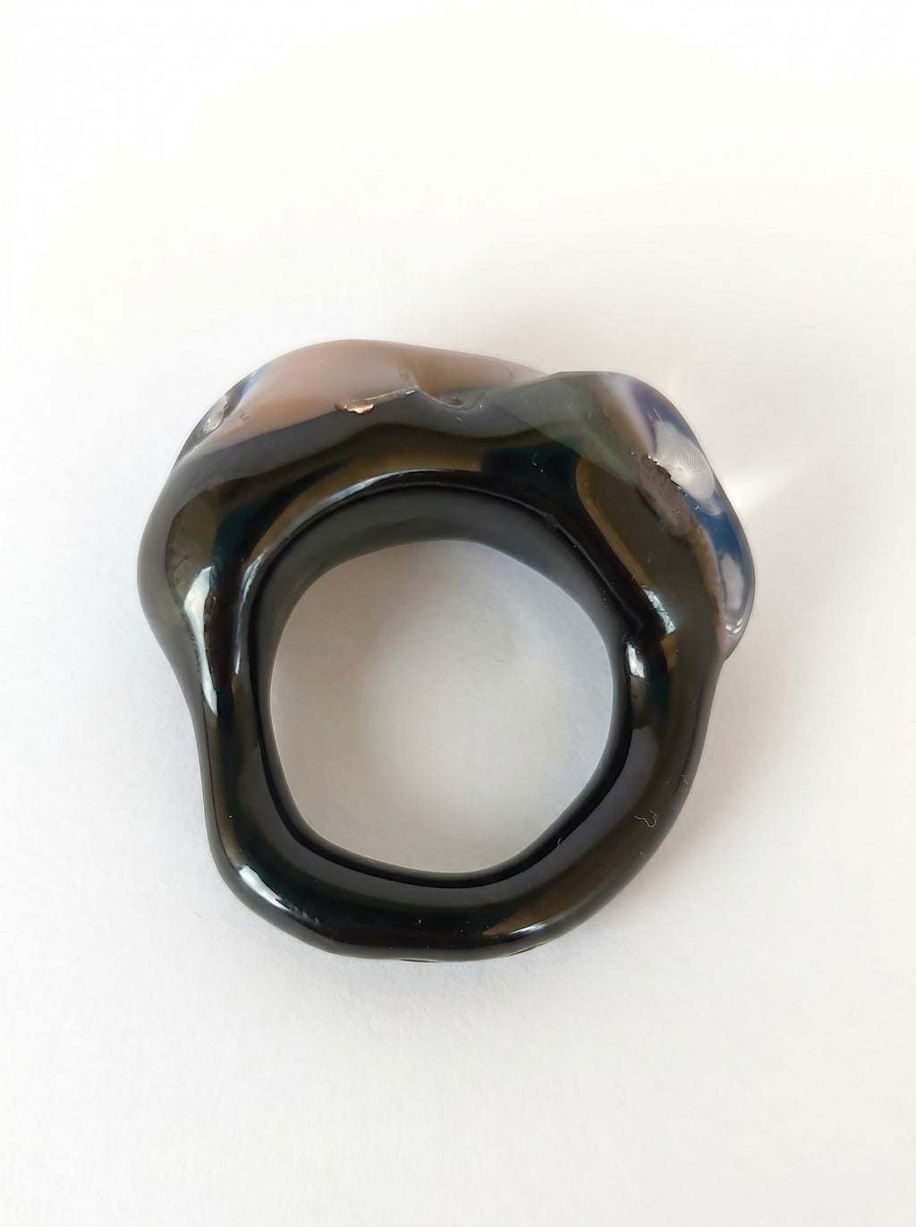 Anillo de Vidrio Negro Lotus y Azul