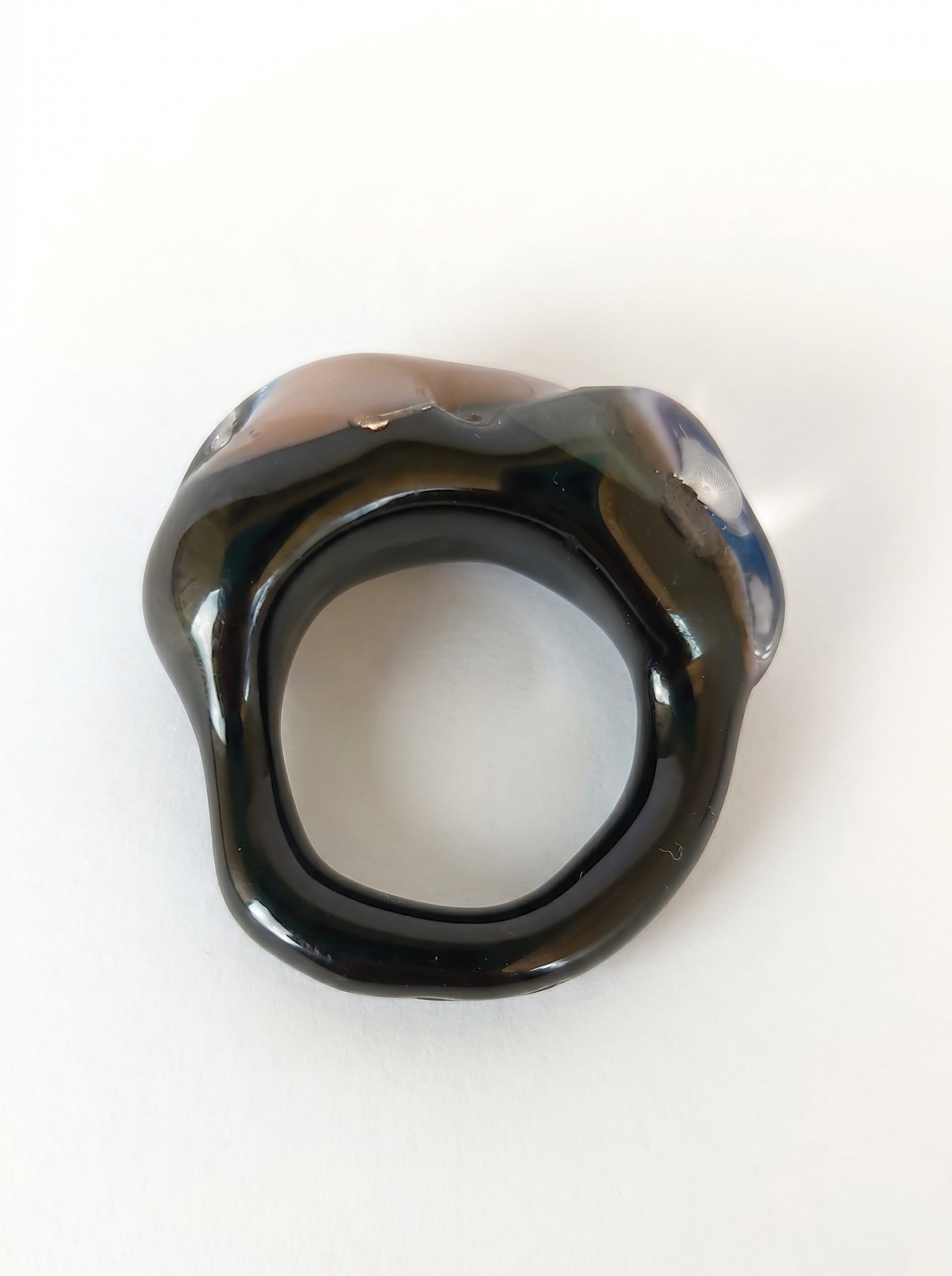 Anillo de Vidrio Negro Lotus y Azul