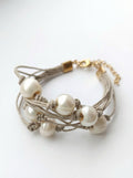 Pulsera de hilo de lino natural con perlas de agua dulce