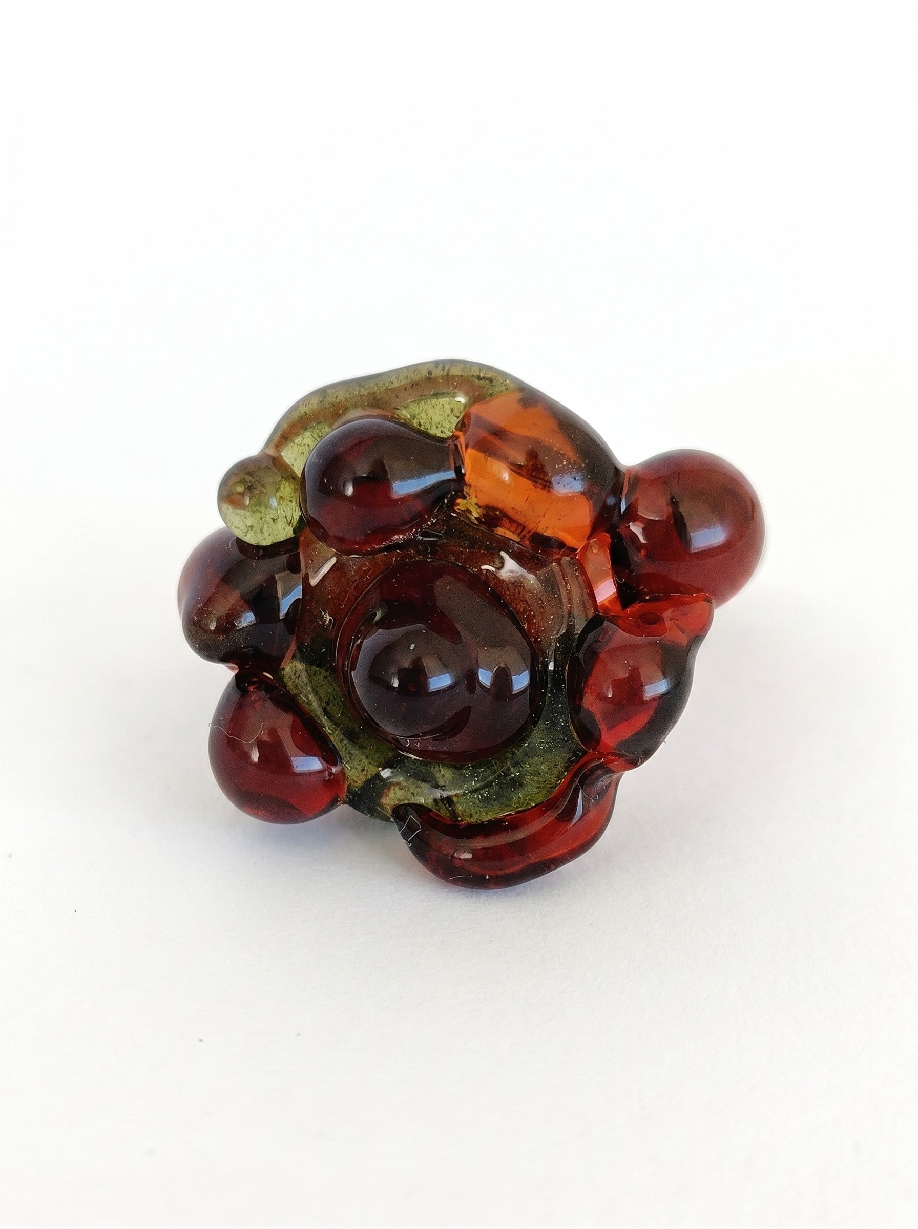 ANILLO DE VIDRIO CARAMELO Y VERDE MUSGO