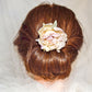 Flor de seda para el pelo, flor peonia blanca y rosa para invitada, flor de tela para peinado de novia.